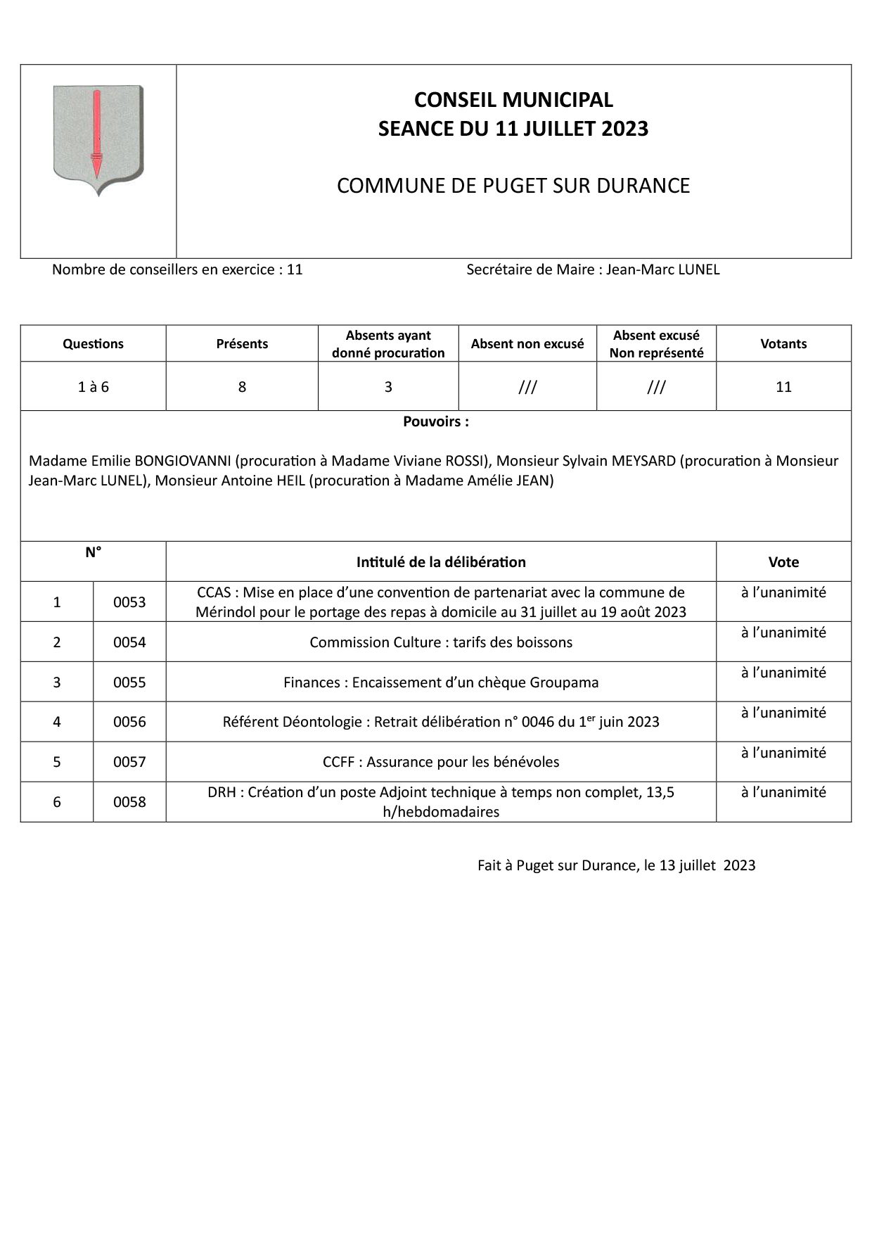 LISTE DELIBERATION