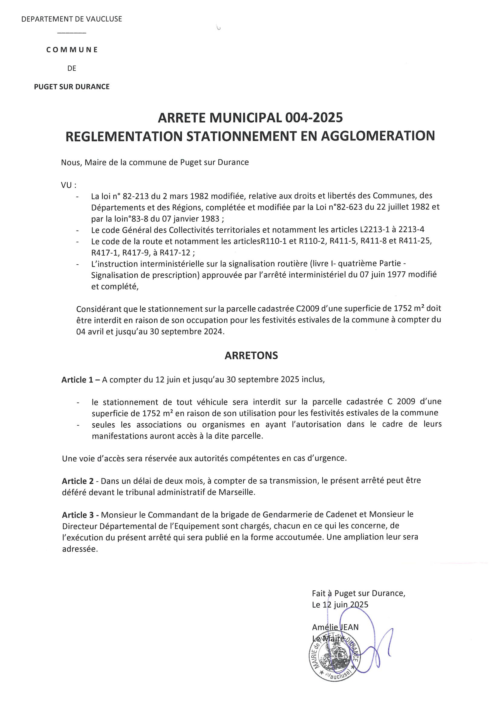 arrêté stationnement